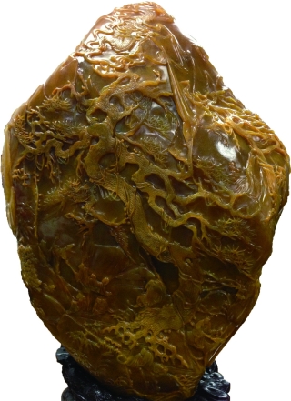 石卿刻《十八羅漢》薄意巨型田黃石